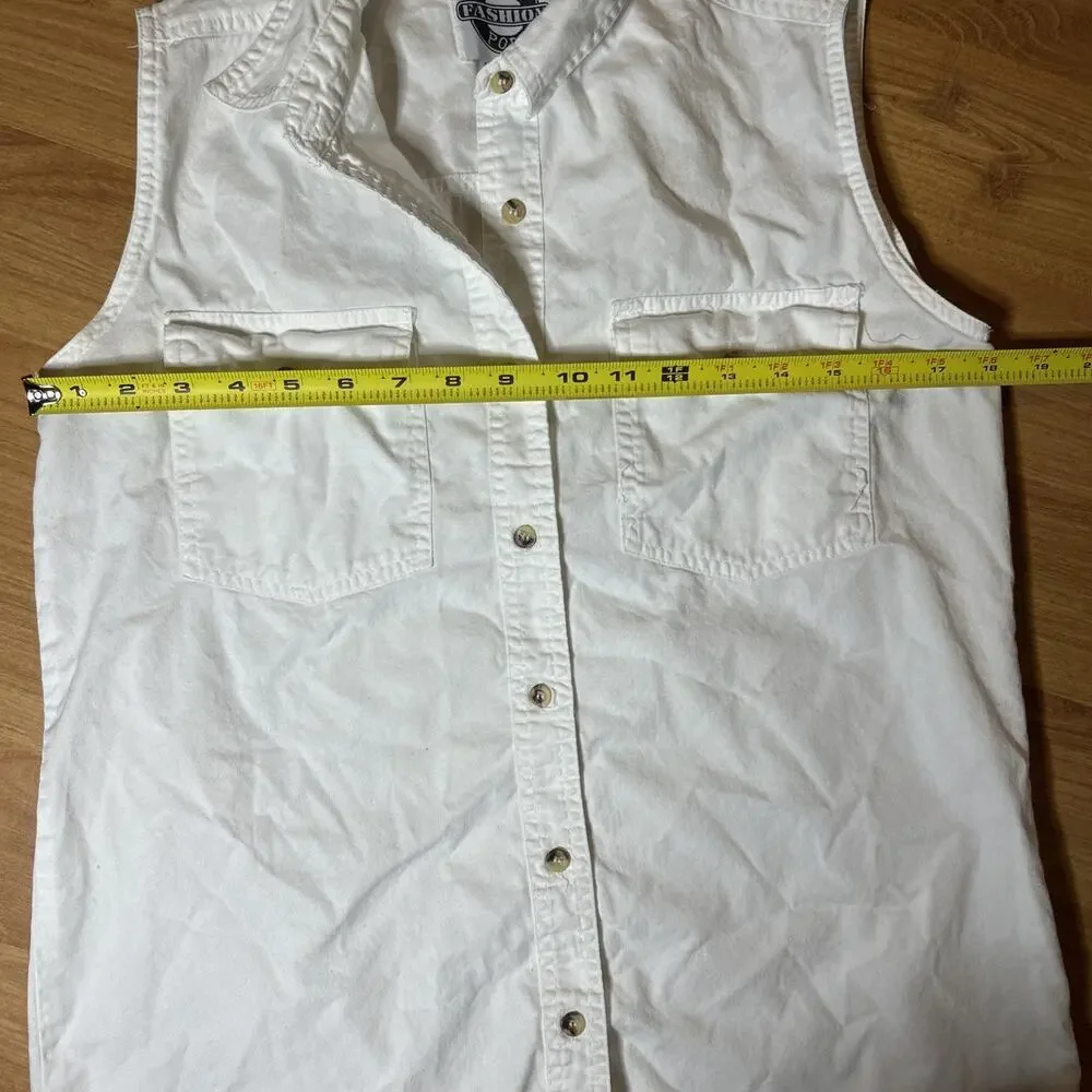 Pass Port Fashion Vintage Women's White Sleeveless Button Up Shirt Size Medium - Picture 7 of 8